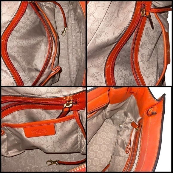 MICHAEL KORS HAMILTON TRAVELER GENUINE LEATHER SATCHEL/ SHOULDER BAG ORANGE - Picture 6 of 15